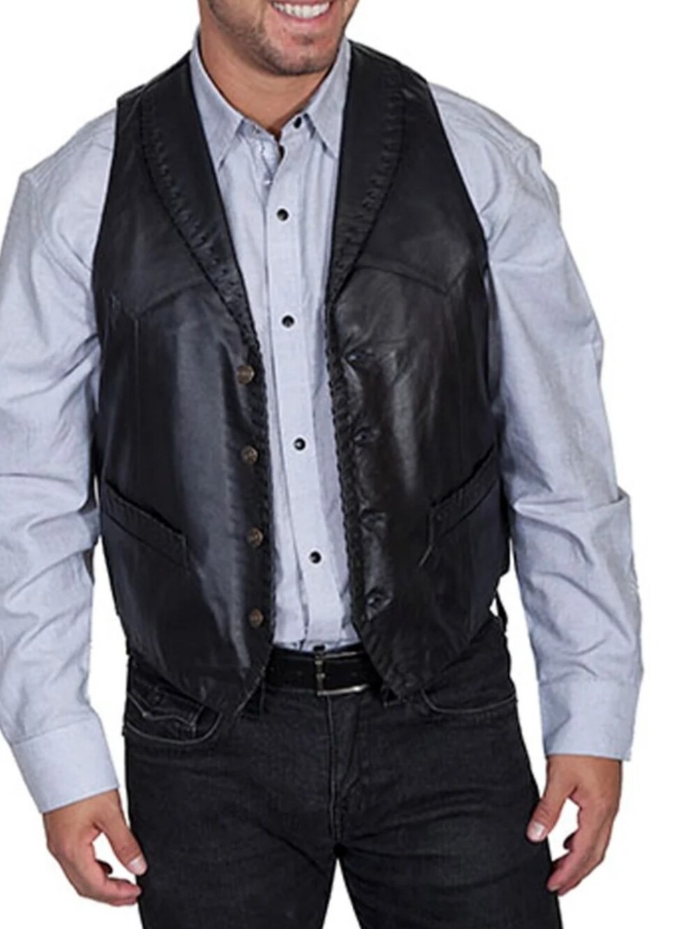 Scully Black Leather Button-Up Vest